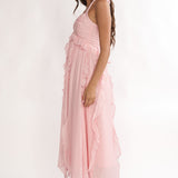 Spirit Frill Trim Halterneck Maxi Dress Pink