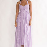 Spirit Frill Trim Halterneck Maxi Dress Purple