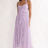 Spirit Frill Trim Halterneck Maxi Dress Purple