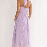 Spirit Frill Trim Halterneck Maxi Dress Purple
