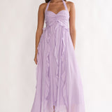 Spirit Frill Trim Halterneck Maxi Dress Purple