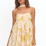 Spirit Reverse Halter Ruffle Mini Dress Floral Butter