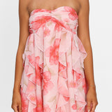 Spirit Reverse Halter Ruffle Mini Dress Floral Pink