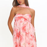 Spirit Reverse Halter Ruffle Mini Dress Floral Pink