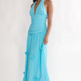 To The Sky Halterneck Maxi Dress Aqua