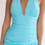 To The Sky Halterneck Maxi Dress Aqua