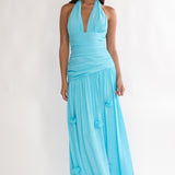 To The Sky Halterneck Maxi Dress Aqua