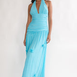 To The Sky Halterneck Maxi Dress Aqua