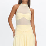 Savina Sheer Bodice Mini Dress Lemon