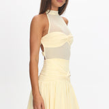 Savina Sheer Bodice Mini Dress Lemon