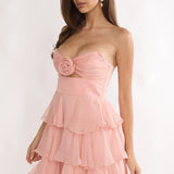 Ayala Strapless Ruffle Mini Dress Pink
