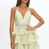 Ayala Halterneck Ruffle Mini Dress Floral Lime