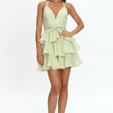Ayala Halterneck Ruffle Mini Dress Floral Lime