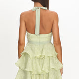 Ayala Halterneck Ruffle Mini Dress Floral Lime