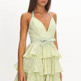 Ayala Halterneck Ruffle Mini Dress Floral Lime