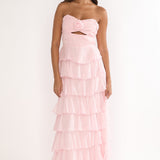 Janelia Layered Frill Maxi Dress Pink