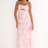 Janelia Layered Frill Maxi Dress Pink