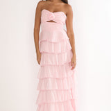 Janelia Layered Frill Maxi Dress Pink