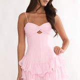 Heartstring Layered Hem Mini Dress Pink