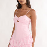 Heartstring Layered Hem Mini Dress Pink