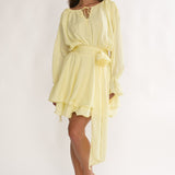 Maeva Long Balloon Sleeve Rosette Mini Dress Lemon