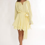 Maeva Long Balloon Sleeve Rosette Mini Dress Lemon