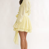Maeva Long Balloon Sleeve Rosette Mini Dress Lemon