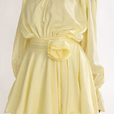 Maeva Long Balloon Sleeve Rosette Mini Dress Lemon