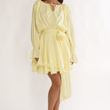 Maeva Long Balloon Sleeve Rosette Mini Dress Lemon