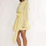 Maeva Long Balloon Sleeve Rosette Mini Dress Lemon