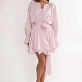 Maeva Long Balloon Sleeve Rosette Mini Dress Baby Pink