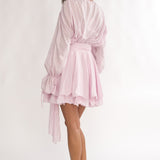 Maeva Long Balloon Sleeve Rosette Mini Dress Baby Pink