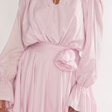 Maeva Long Balloon Sleeve Rosette Mini Dress Baby Pink