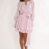 Maeva Long Balloon Sleeve Rosette Mini Dress Baby Pink