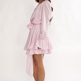 Maeva Long Balloon Sleeve Rosette Mini Dress Baby Pink