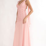 Marcellia Tied Back Maxi Dress Embellished Pink