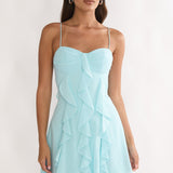 Katalia Ruffle Mini Dress Aqua