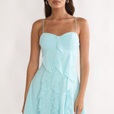 Katalia Ruffle Mini Dress Aqua