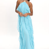 Cici Halterneck Ruffle Maxi Dress Aqua