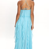Cici Halterneck Ruffle Maxi Dress Aqua