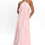 Cici Halterneck Ruffle Maxi Dress Pink