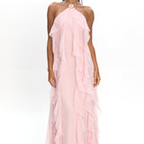 Cici Halterneck Ruffle Maxi Dress Pink