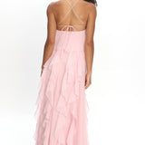 Cici Halterneck Ruffle Maxi Dress Pink