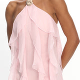Cici Halterneck Ruffle Maxi Dress Pink