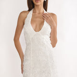 Averina Rosette Halterneck Mini Dress White