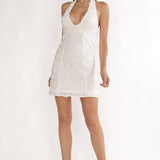 Averina Rosette Halterneck Mini Dress White