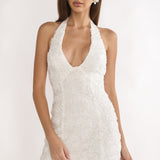 Averina Rosette Halterneck Mini Dress White
