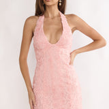 Averina Rosette Halterneck Mini Dress Pink