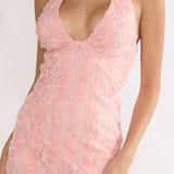 Averina Rosette Halterneck Mini Dress Pink