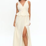 Lusia Peplum Applique Waist Maxi Dress White